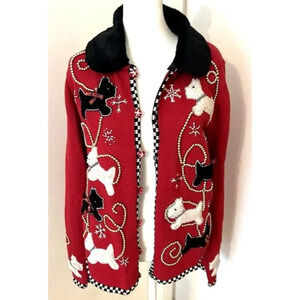 Vintage Medium‎ Dog Snowflake Embellished Festive Holiday Ugly Sweater Cardigan